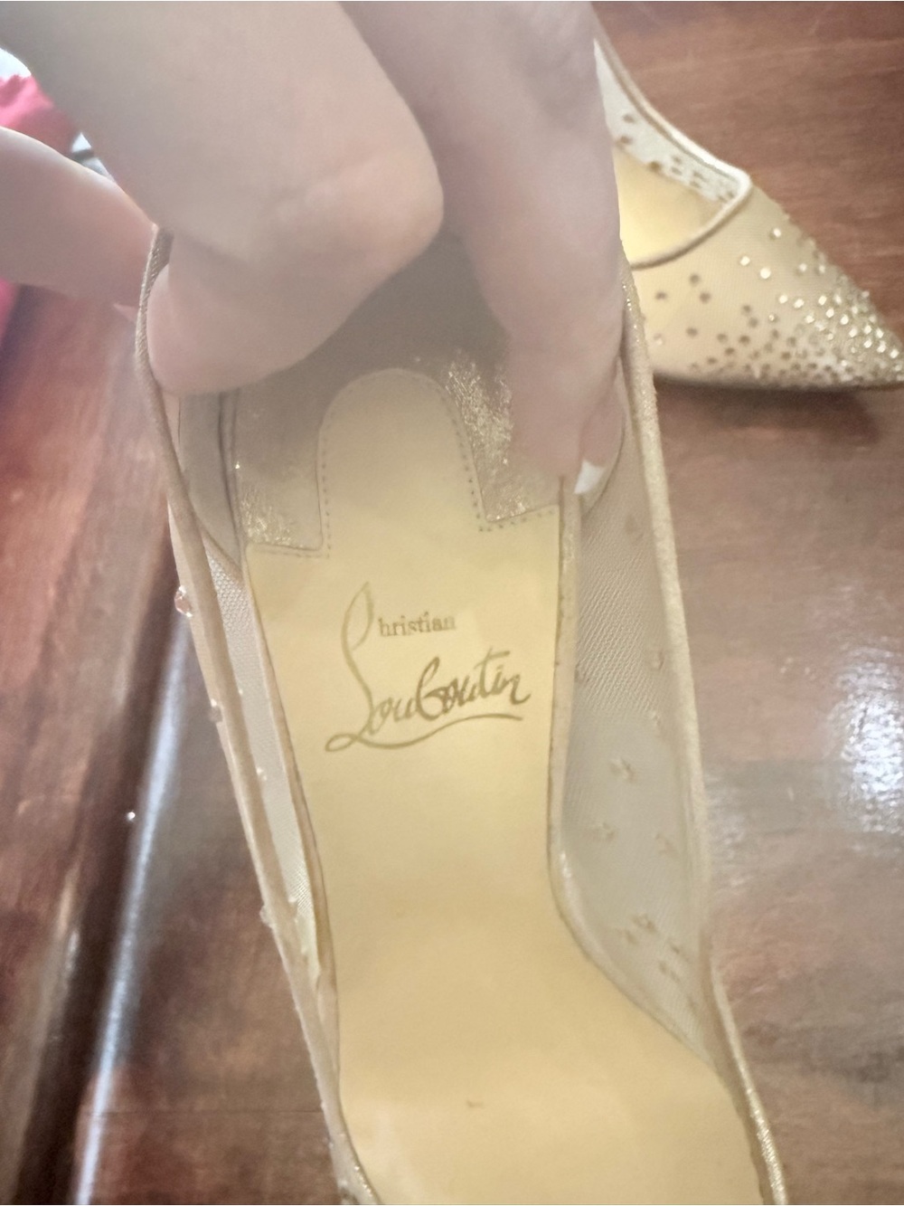 Christian Louboutin Nude Gold Crystal-Embellished Pointed Flats